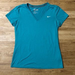 Nike Dri Fit V-Neck T-shirt Teal Medium